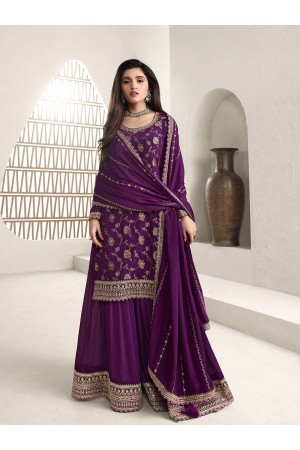 Jacquard chinon sharara suit in Purple colour 66214